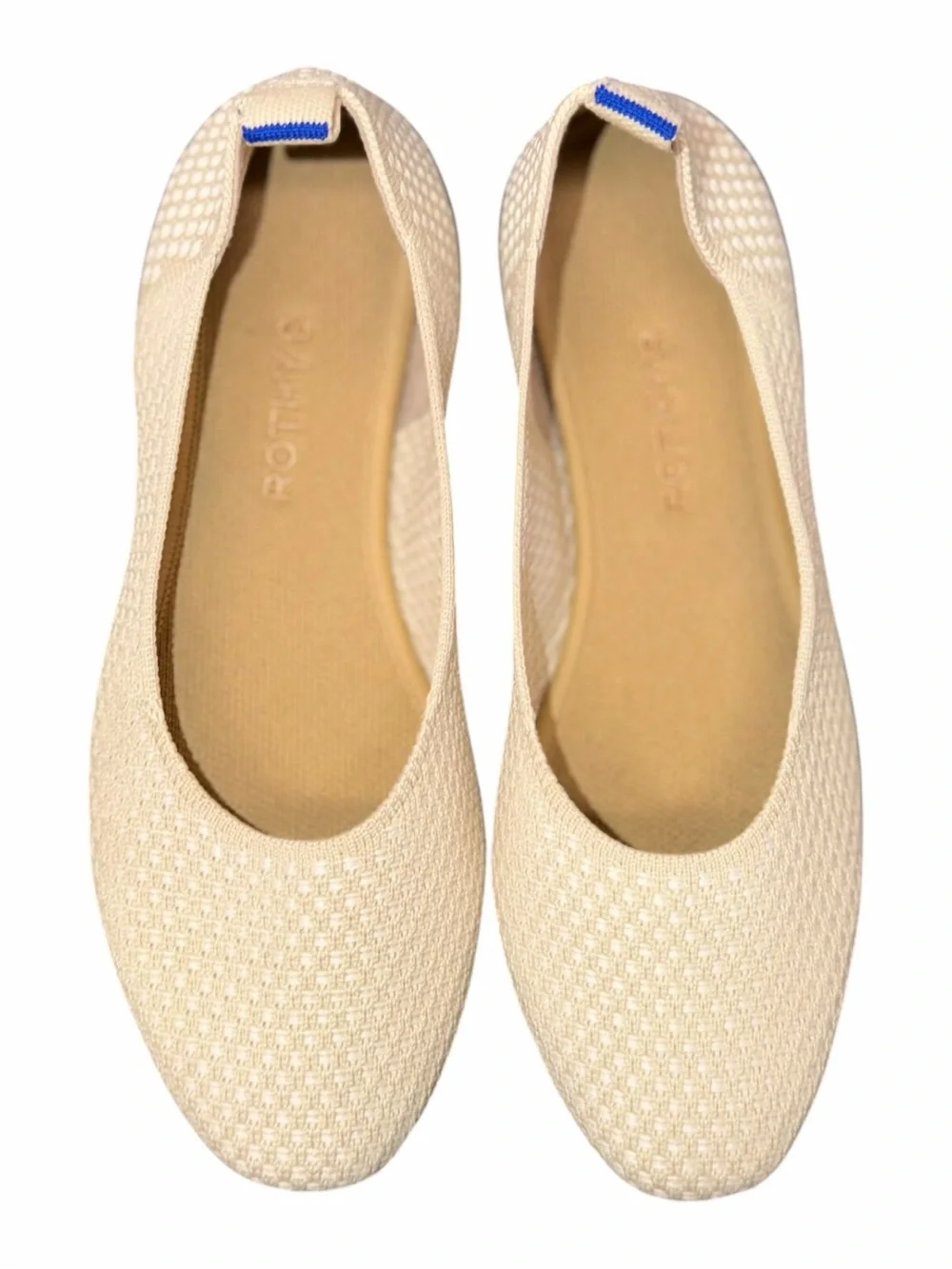 Rothy's Women's Cream Knit Ballet Flats with Blue Tab Size 9.5 - Picture 6 of 6